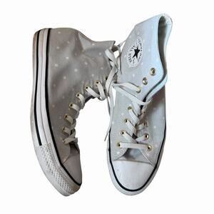 Converse Womens Size 10 High Top Lace Up Sneakers Polka Dot Light Gray White
